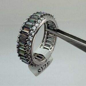 Beautiful 925 Sterling Silver Mystic Baguette CZ Eternity Band Ring Size 8 New